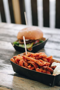 Close-up of burger in plate on table