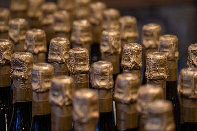 Full frame shot of bottles on table