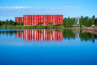 Red apartment building in luleå, sweden