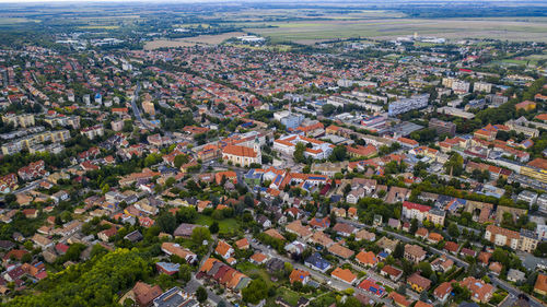 High angle view of buildings in city