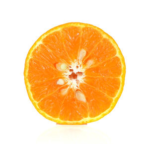 Close-up of orange slice against white background