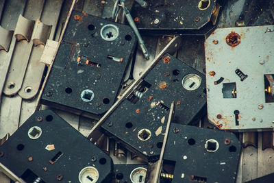 Full frame shot of abandoned machine parts