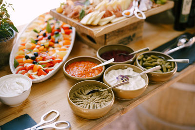 High angle view of food on table