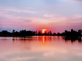 Scenic view of lake against sky during sunset