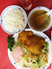 Close-up of meal served on table