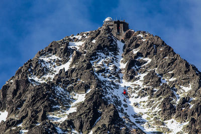 Low angle view of snowcapped mountain against sky