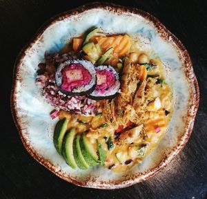 Close-up of food served in plate