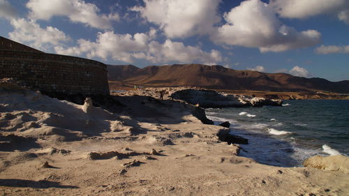 Scenic view of sea against cloudy sky