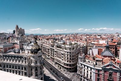 High angle view of buildings in city