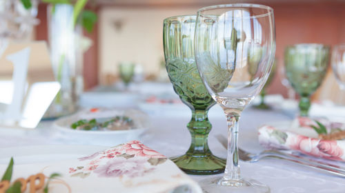 Close-up of wine in glass on table