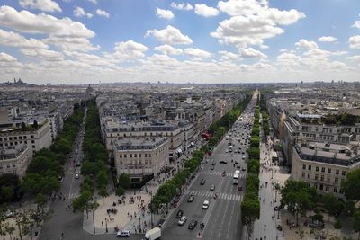 High angle view of cityscape against sky