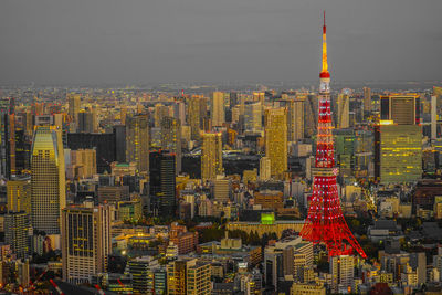 High angle view of cityscape against sky