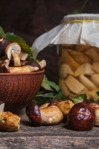 Close-up of food on table