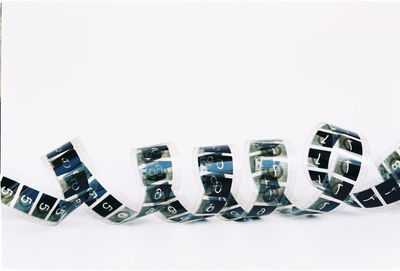 Close-up of objects over white background