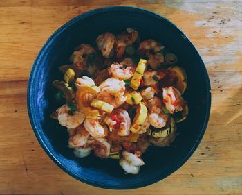 High angle view of food in bowl on table