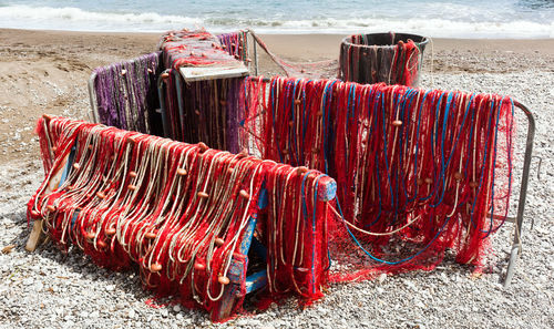 Fishing nets on the beach of positano, italy