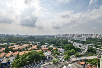 High angle view of street amidst buildings in city