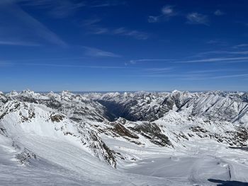 Scenic view of snowcapped mountains against sky
