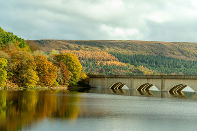Autumn landscape with a river and a bridge