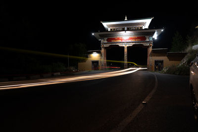 Light trails on road at night