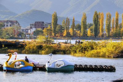 View of boats in river