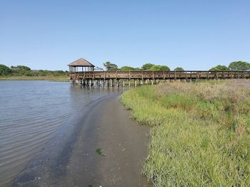 Scenic view of sea against clear sky