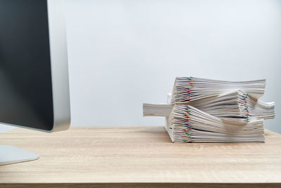 Stack of mobile phone on table