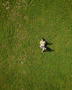 High angle view of woman on field