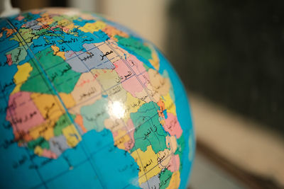 Close-up of globe on table