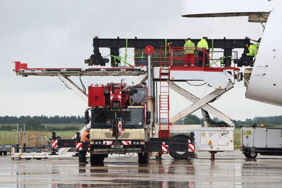 People at airport runway