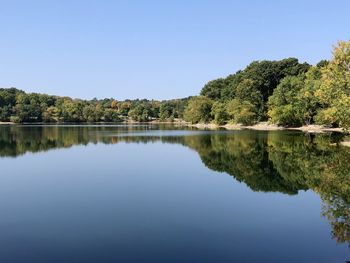 Scenic view of lake against clear sky