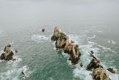 High angle view of rocks on beach