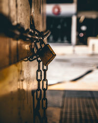 Close-up of padlocks on chain