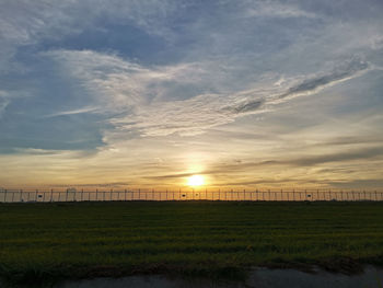Scenic view of field against sky during sunset