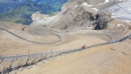 High angle view of bridge on mountain