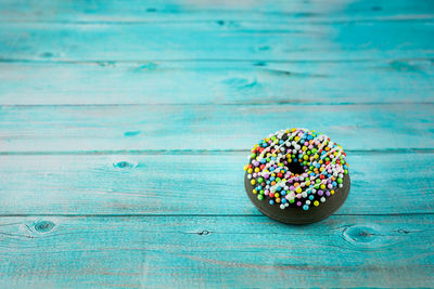 Directly above shot of multi colored candies on table