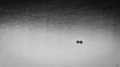 Aerial view of people in boat on sea