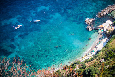 High angle view of swimming in sea