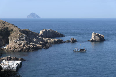 Scenic view of sea against clear sky