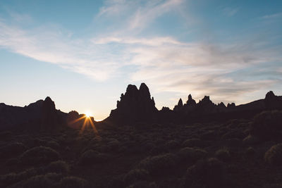 Panoramic view of rocks against sky during sunset