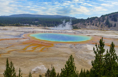 High angle view of geyser at yellowstone national park