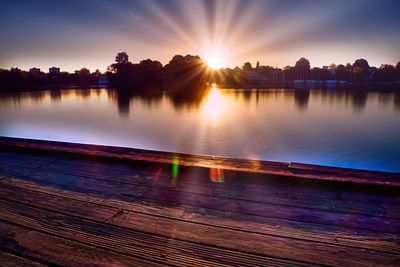 Scenic view of lake against sky during sunset