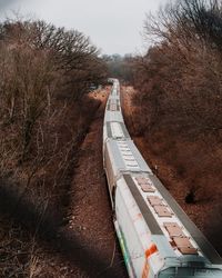 High angle view of railroad tracks amidst trees in forest