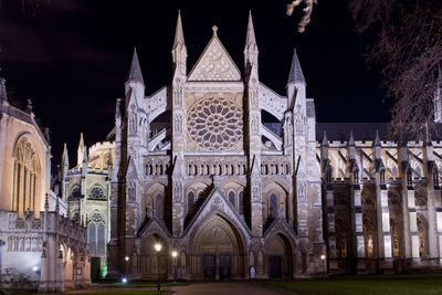 Panoramic view of illuminated buildings in city at night