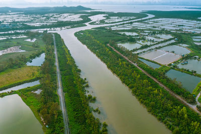 High angle view of river amidst landscape