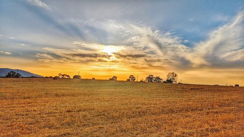 Scenic view of field against sky during sunset