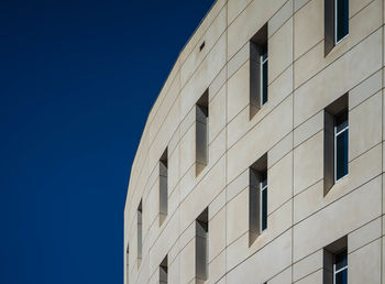 Low angle view of modern building against clear sky