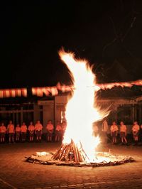 Group of people in front of fire at night