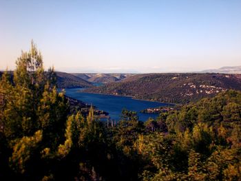 High angle view of trees and hills against sky at krka national park