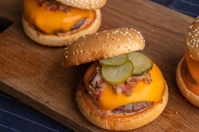 Close-up of burger on table